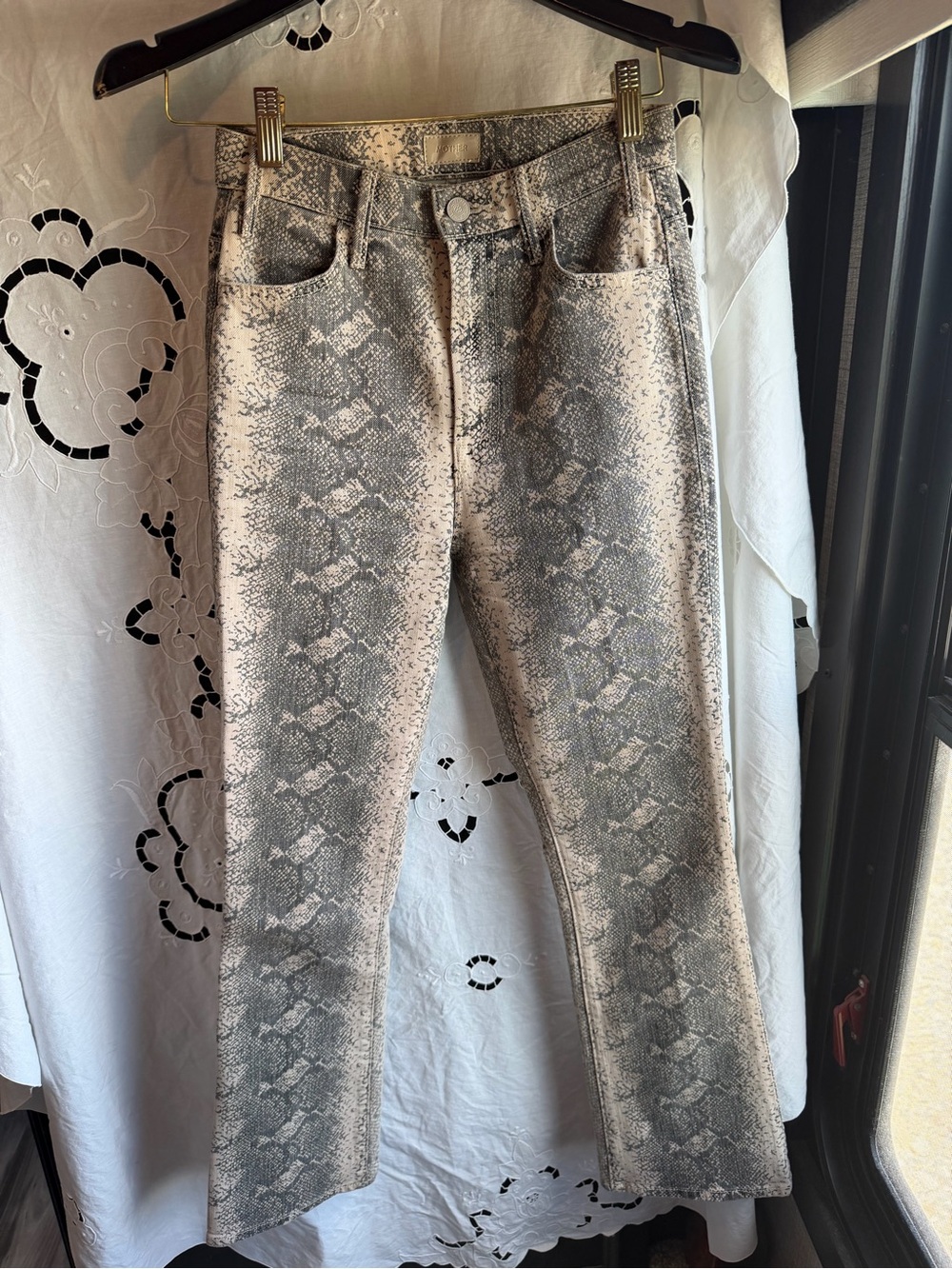 MOTHER Hustler Flood Boa Babe Snake Print High Rise Bootcut Jeans Sz 25